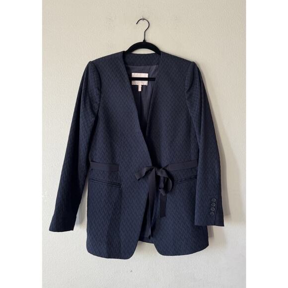 Rebecca Taylor Jackets & Blazers - Rebecca Taylor NYC Blazer Women’s Size 8 Navy Zig Zag Print Textured Tie Front